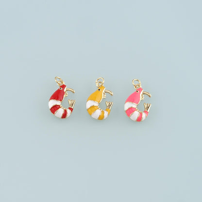 Gold Ocean Charms,18K Gold Filled Shrimp Pendant,Enamel Shrimp Charm Bracelet Necklace for DIY Jewelry Making Supply