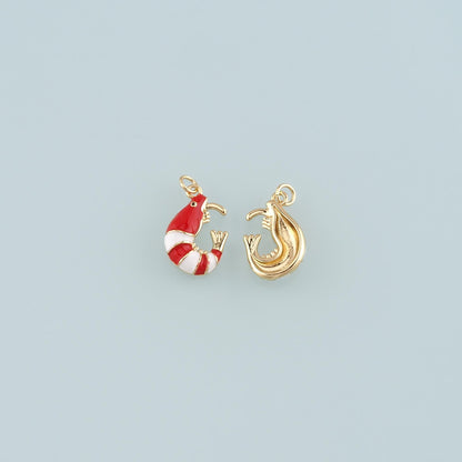 Gold Ocean Charms,18K Gold Filled Shrimp Pendant,Enamel Shrimp Charm Bracelet Necklace for DIY Jewelry Making Supply