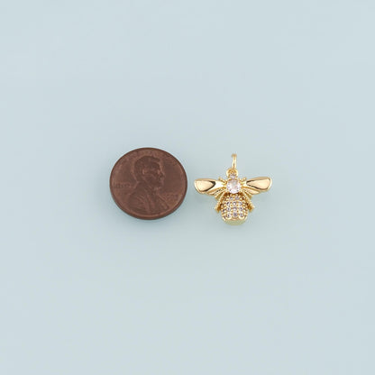 Gold Insect Charms,18K Gold Filled Bee Pendant,CZ Micro Pave Bee Charm Bracelet Necklace for DIY Jewelry Making Supply
