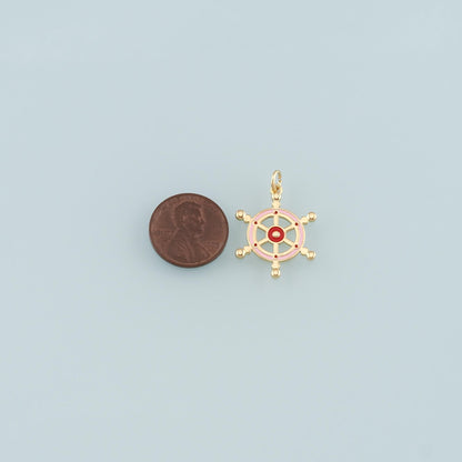Gold Rudder Charm,18K Gold Filled Rudder Pendant,Enamel Navigation Charm Bracelet Necklace for DIY Jewelry Making Supply