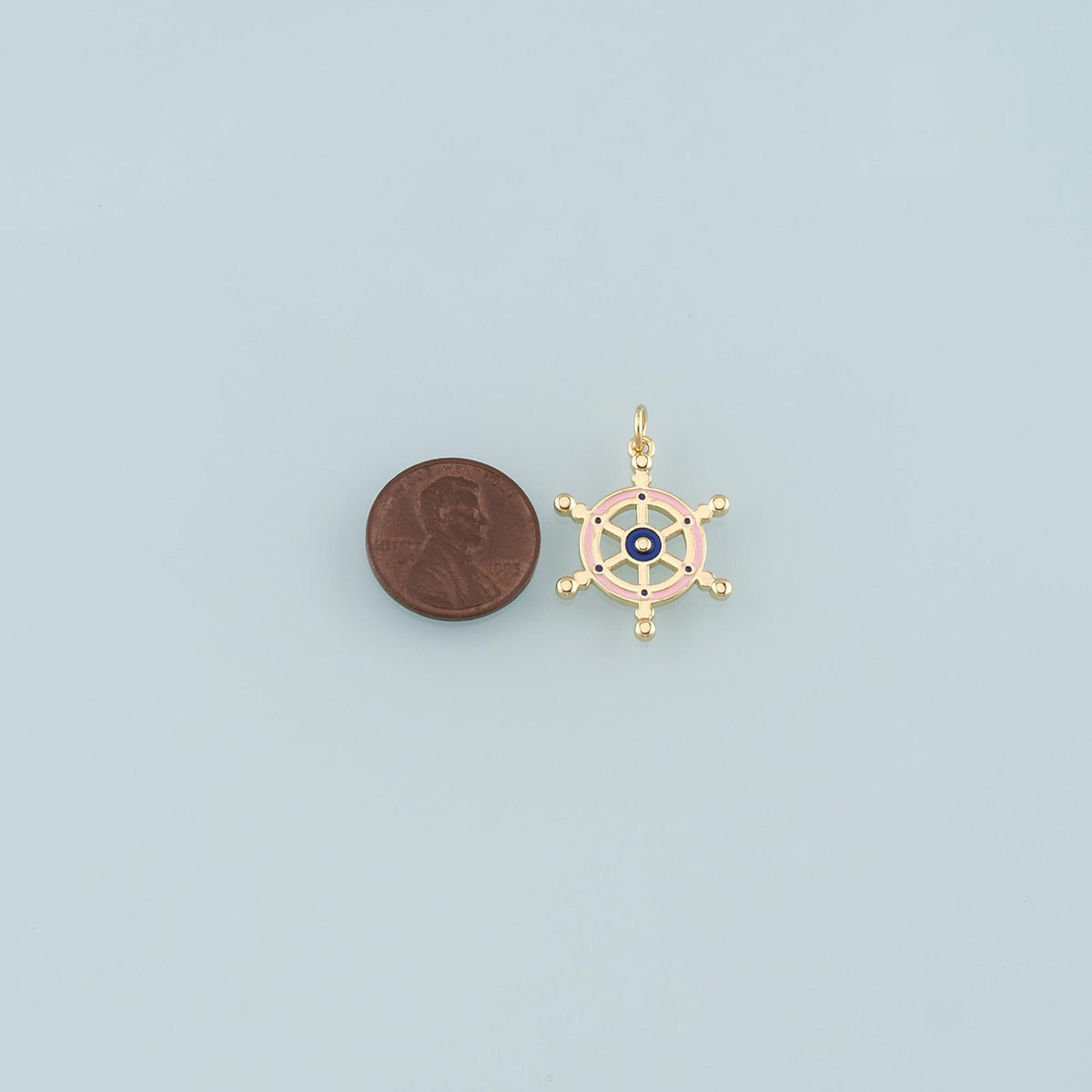 Gold Rudder Charm,18K Gold Filled Rudder Pendant,Enamel Navigation Charm Bracelet Necklace for DIY Jewelry Making Supply