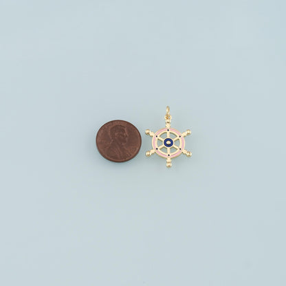 Gold Rudder Charm,18K Gold Filled Rudder Pendant,Enamel Navigation Charm Bracelet Necklace for DIY Jewelry Making Supply