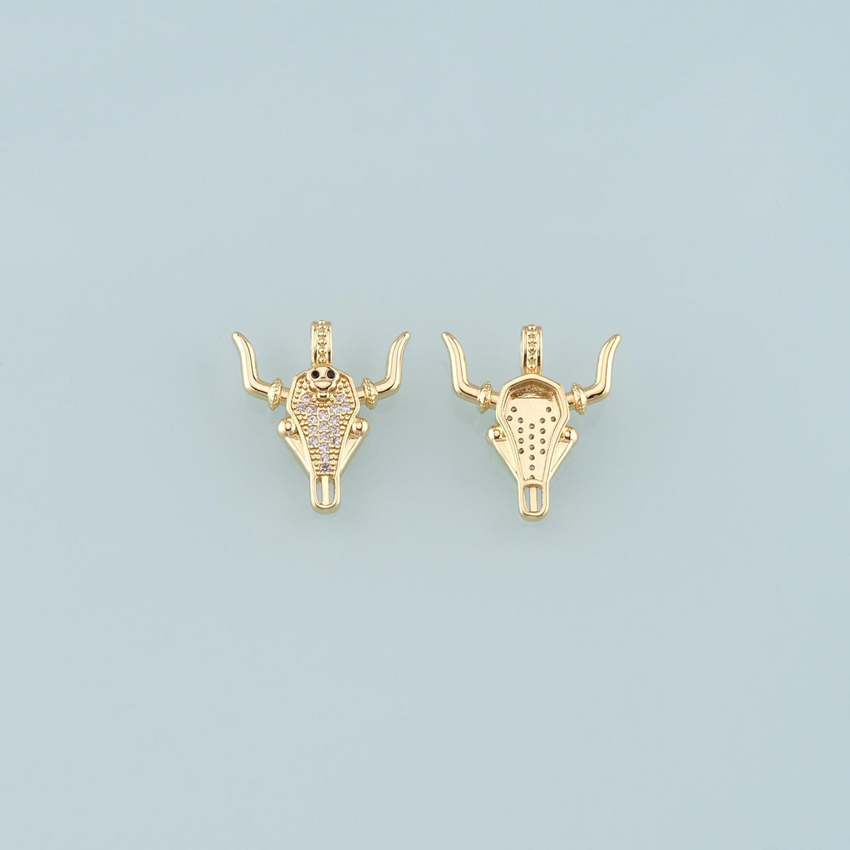 Gold Ox Charms,18K Gold Filled Bull Head Pendant,CZ Micro Pave Bull Charm Bracelet Necklace for DIY Jewelry Making Supply