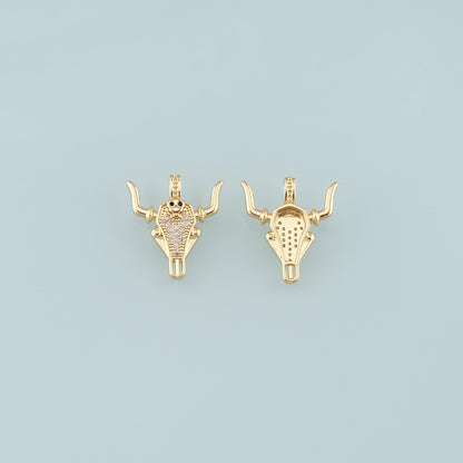 Gold Ox Charms,18K Gold Filled Bull Head Pendant,CZ Micro Pave Bull Charm Bracelet Necklace for DIY Jewelry Making Supply