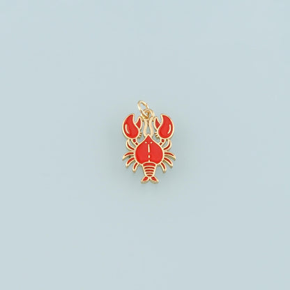 Cute Lobster Charms,18K Gold Filled Enamel Lobster Pendant,kawaii Ocean Charm Bracelet Necklace for DIY Jewelry Making Supply