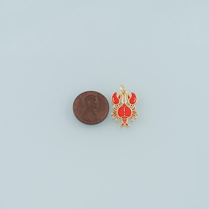 Cute Lobster Charms,18K Gold Filled Enamel Lobster Pendant,kawaii Ocean Charm Bracelet Necklace for DIY Jewelry Making Supply