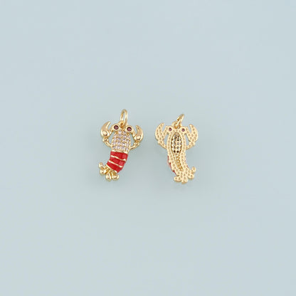 Cute Lobster Charms,18K Gold Filled Enamel Lobster Pendant,kawaii Ocean Charm Bracelet Necklace for DIY Jewelry Making Supply