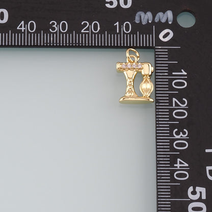 18K Gold Filled Sewing Machine Pendant,CZ Micro Pave Sewing Machine Charm Bracelet Necklace for DIY Jewelry Making Supply