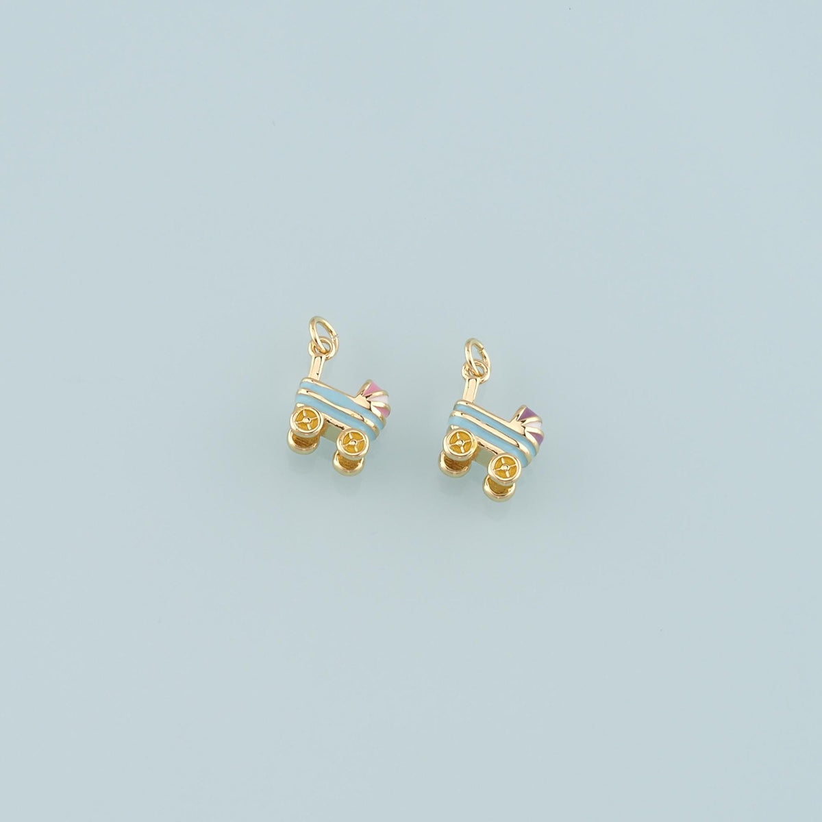 18K Gold Filled Stroller Pendant,Enamel Stroller Charm Bracelet Necklace for DIY Jewelry Making Supply