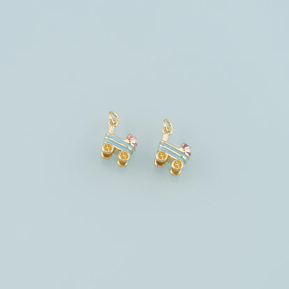 18K Gold Filled Stroller Pendant,Enamel Stroller Charm Bracelet Necklace for DIY Jewelry Making Supply