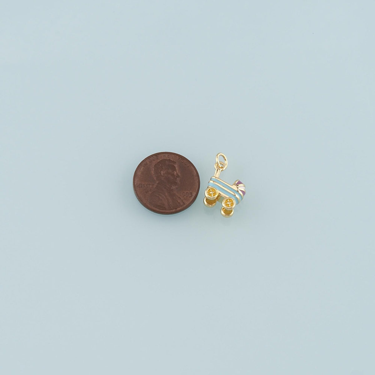 18K Gold Filled Stroller Pendant,Enamel Stroller Charm Bracelet Necklace for DIY Jewelry Making Supply