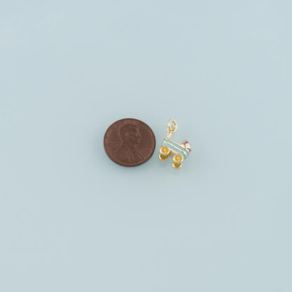 18K Gold Filled Stroller Pendant,Enamel Stroller Charm Bracelet Necklace for DIY Jewelry Making Supply