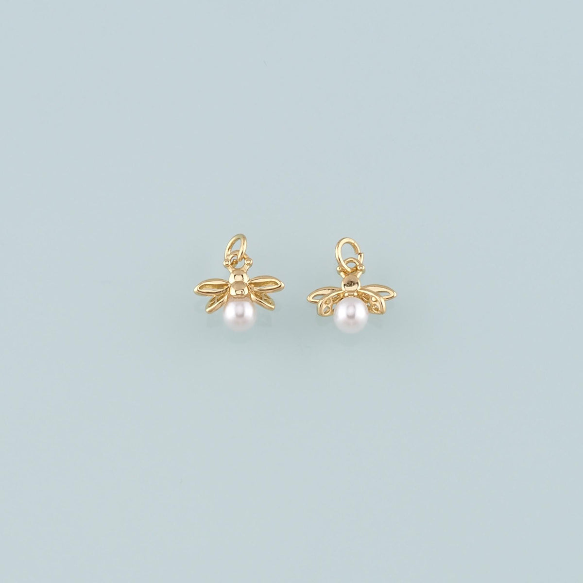 Gold Insect Charms,18K Gold Filled Pearl Bee Pendant,Bee Charm Bracelet Necklace for DIY Jewelry Making Supply