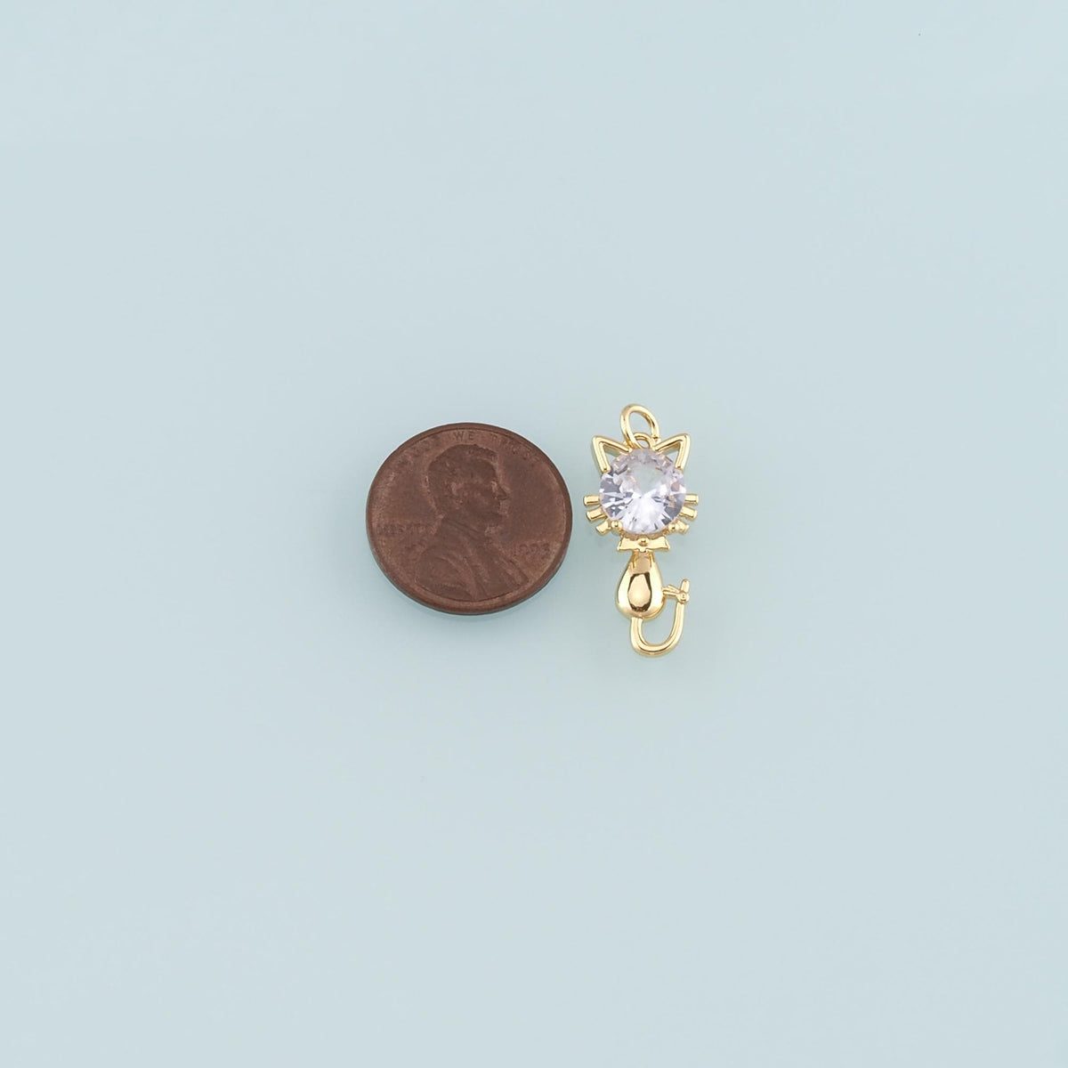 Gold Animal Charms,18K Gold Filled Cat Pendant,CZ Micro Pave Cat Charm Bracelet Necklace for DIY Jewelry Making Supply