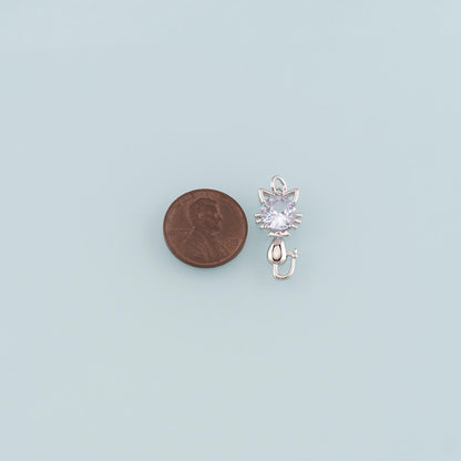 Gold Animal Charms,18K Gold Filled Cat Pendant,CZ Micro Pave Cat Charm Bracelet Necklace for DIY Jewelry Making Supply