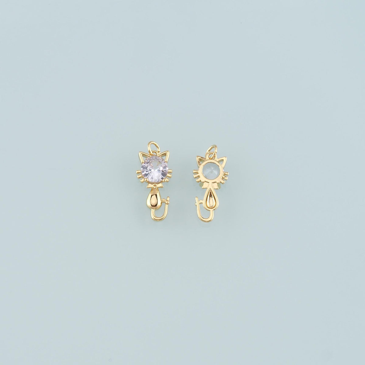 Gold Animal Charms,18K Gold Filled Cat Pendant,CZ Micro Pave Cat Charm Bracelet Necklace for DIY Jewelry Making Supply