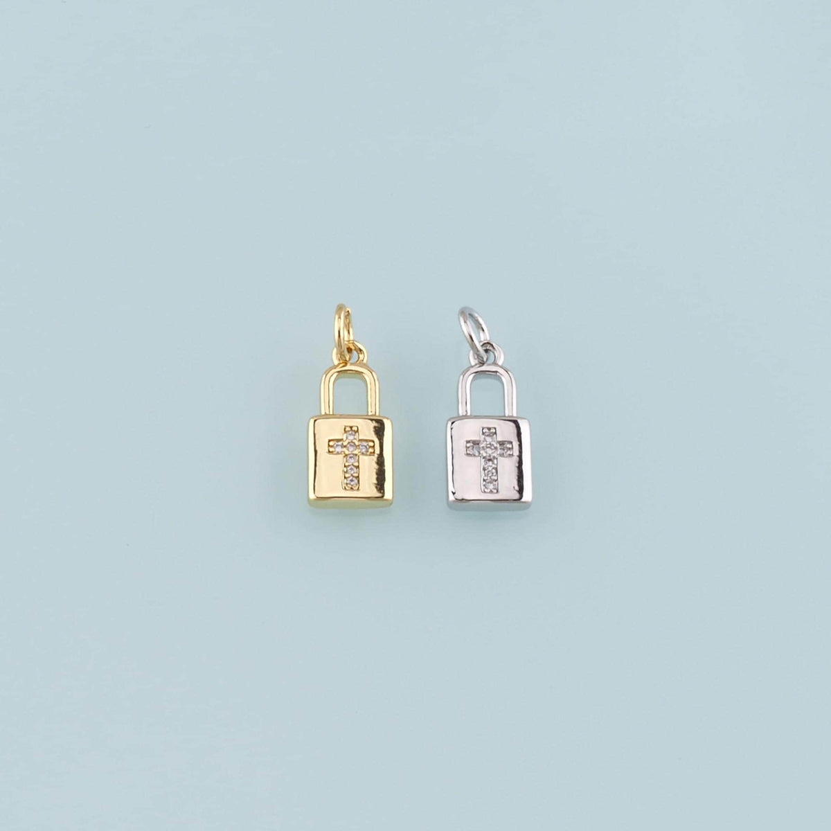 Gold Key Lock Charms,18K Gold Filled Lock Pendant,CZ Micro Pave Lock Charm Bracelet Necklace for DIY Jewelry Making Supply