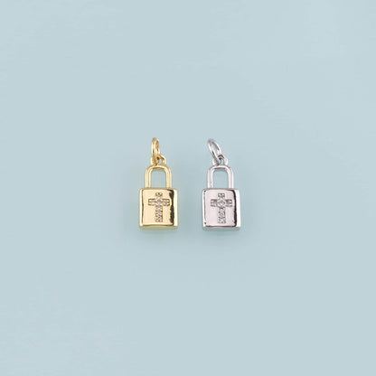 Gold Key Lock Charms,18K Gold Filled Lock Pendant,CZ Micro Pave Lock Charm Bracelet Necklace for DIY Jewelry Making Supply