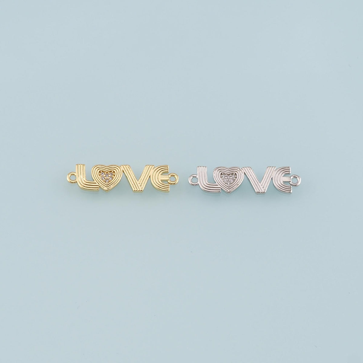 18K Gold Filled Love Connector,CZ Micro Pave Heart Charm Bracelet Necklace for DIY Jewelry Making Supply