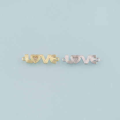 18K Gold Filled Love Connector,CZ Micro Pave Heart Charm Bracelet Necklace for DIY Jewelry Making Supply