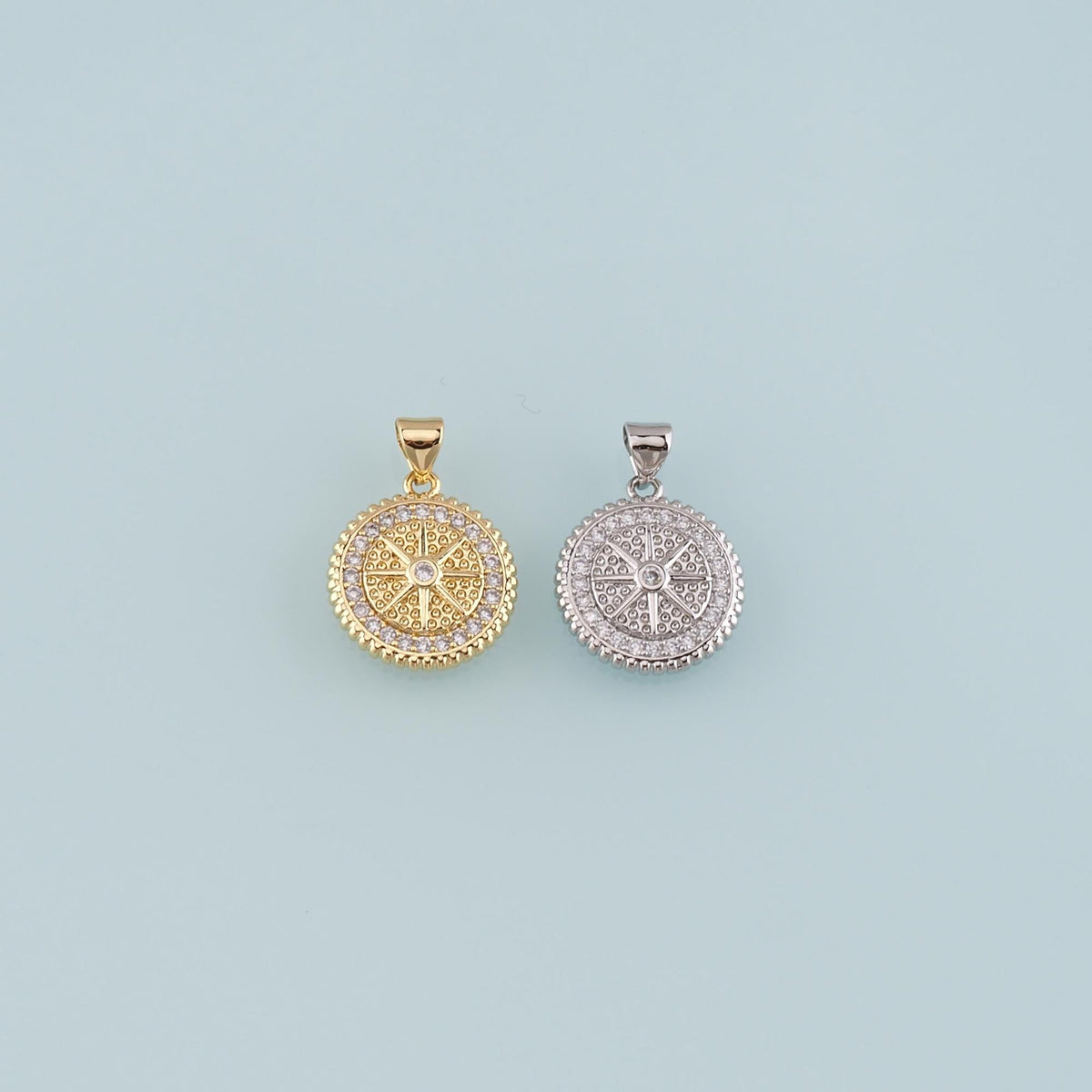 18K Gold Filled Compass Pendant,CZ Micro Pave Compass Charm Bracelet Necklace for DIY Jewelry Making Supply