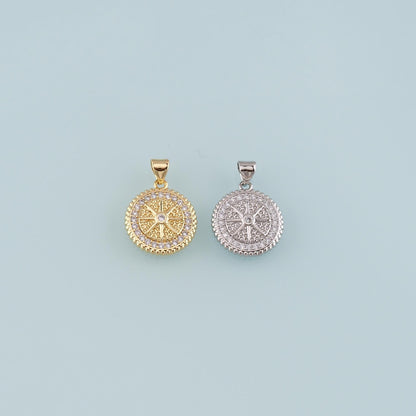 18K Gold Filled Compass Pendant,CZ Micro Pave Compass Charm Bracelet Necklace for DIY Jewelry Making Supply