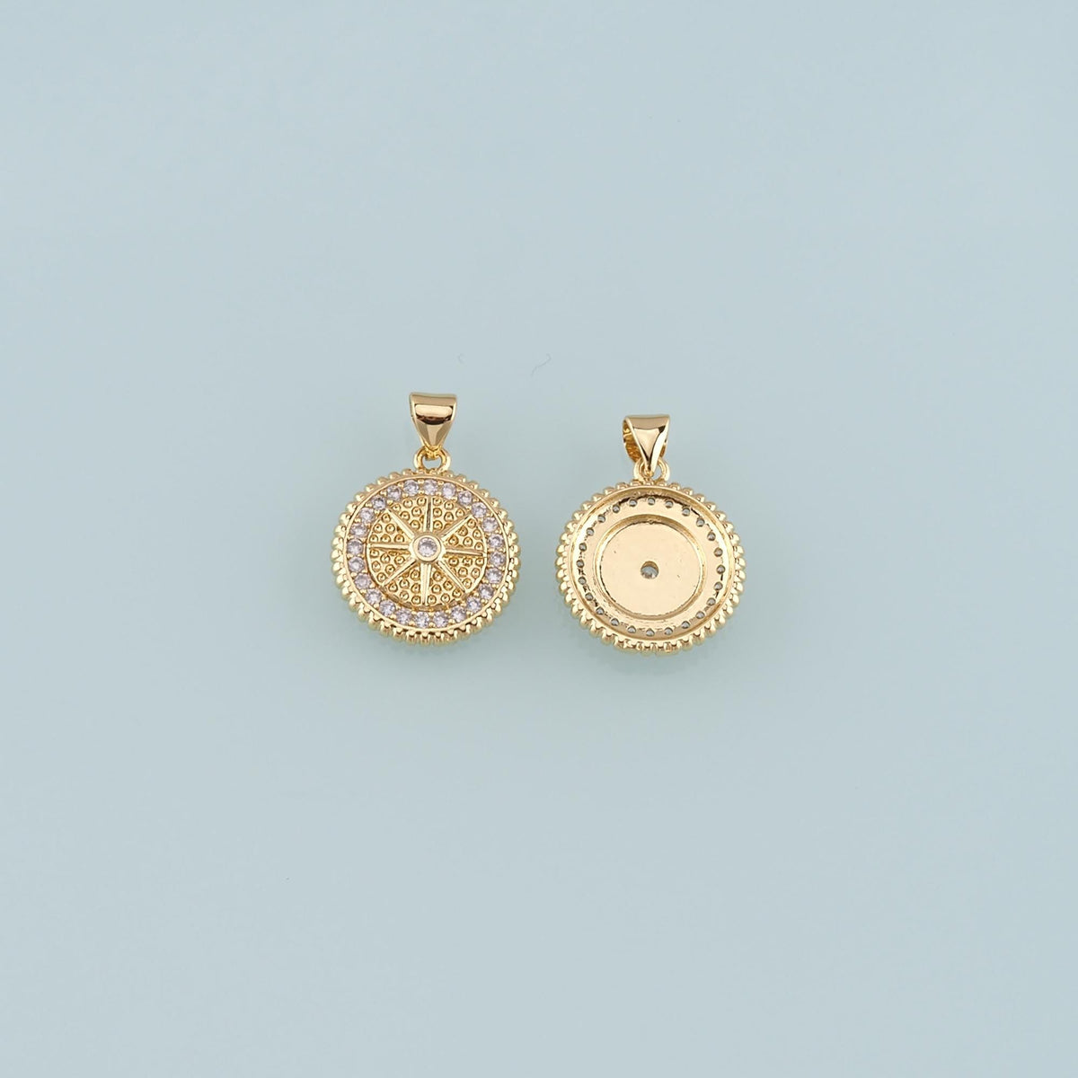 18K Gold Filled Compass Pendant,CZ Micro Pave Compass Charm Bracelet Necklace for DIY Jewelry Making Supply