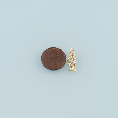 Gold Fish Charms,18K Gold Filled Fish Pendant,CZ Micro Pave Fish Charm Bracelet Necklace for DIY Jewelry Making Supply