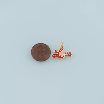 18K Gold Filled Love Pendant,Enamel Heart Charm Bracelet Necklace for DIY Jewelry Making Supply