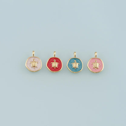 Gold Ocean Charms,18K Gold Filled Turtle Pendant,Enamel Turtle Charm Bracelet Necklace for DIY Jewelry Making Supply
