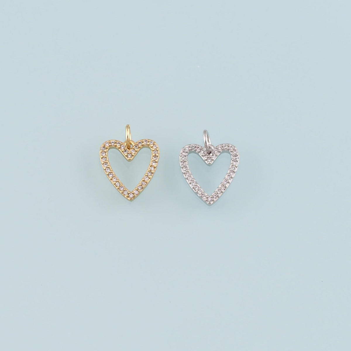 18K Gold Filled Heart Pendant,CZ Micro Pave Heart Charm Bracelet Necklace for DIY Jewelry Making Supply
