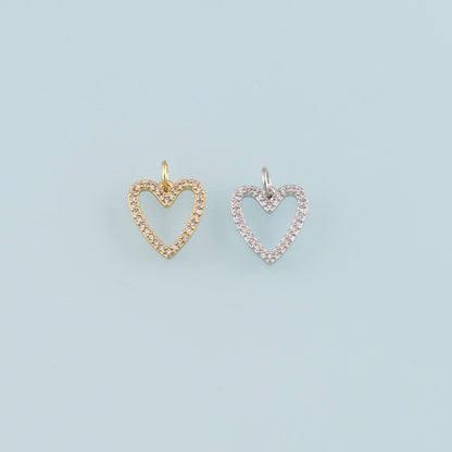 18K Gold Filled Heart Pendant,CZ Micro Pave Heart Charm Bracelet Necklace for DIY Jewelry Making Supply