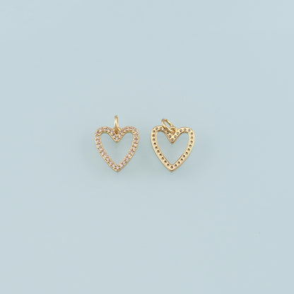 18K Gold Filled Heart Pendant,CZ Micro Pave Heart Charm Bracelet Necklace for DIY Jewelry Making Supply