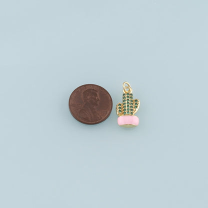 Gold Cactus Charms,18K Gold Filled Cactus Pendant,Enamel Desert Charm Bracelet Necklace for DIY Jewelry Making Supply