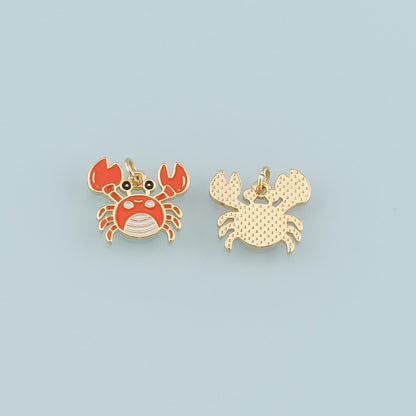 Gold Marine Life Charms,18K Gold Filled Crab Pendant,Enamel Crab Charms Bracelet Necklace for DIY Jewelry Making Supply