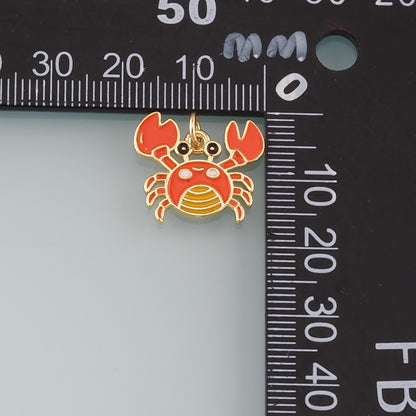 Gold Marine Life Charms,18K Gold Filled Crab Pendant,Enamel Crab Charms Bracelet Necklace for DIY Jewelry Making Supply