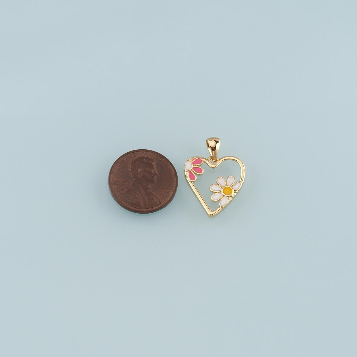 Gold Flower Charm,18K Gold Filled Heart Pendant,Enamel Heart Charm Bracelet Necklace for DIY Jewelry Making Supply