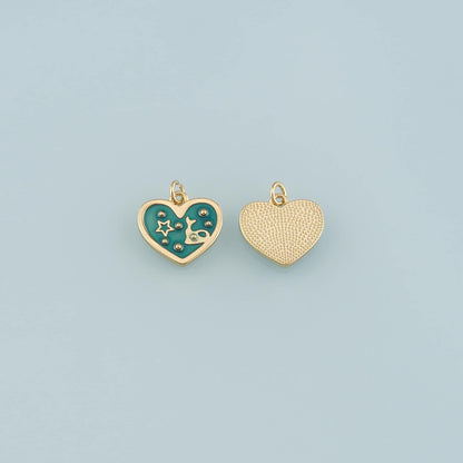 18K Gold Filled Heart Pendant,Enamel Heart Charm Bracelet Necklace for DIY Jewelry Making Supply
