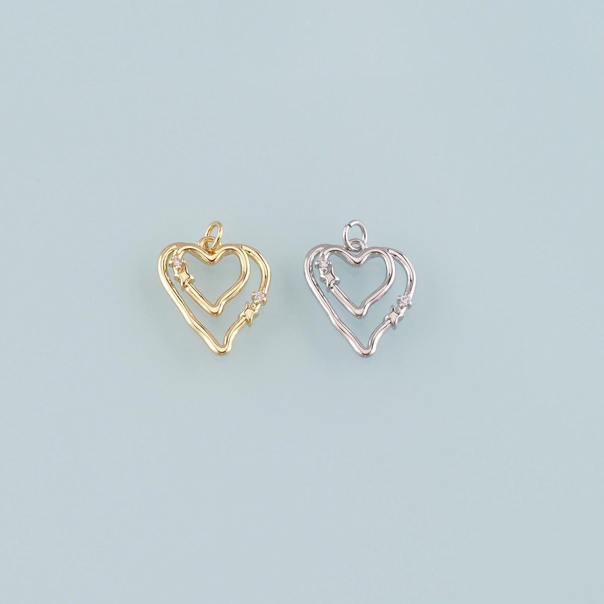18K Gold Filled Heart Pendant,CZ Micro Pave Heart Charm Bracelet Necklace for DIY Jewelry Making Supply