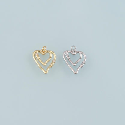 18K Gold Filled Heart Pendant,CZ Micro Pave Heart Charm Bracelet Necklace for DIY Jewelry Making Supply