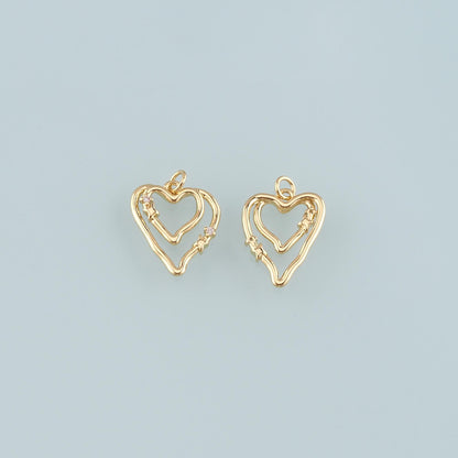 18K Gold Filled Heart Pendant,CZ Micro Pave Heart Charm Bracelet Necklace for DIY Jewelry Making Supply