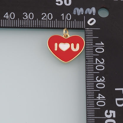 18K Gold Filled Heart Pendant,Enamel Heart Charm Bracelet Necklace for DIY Jewelry Making Supply