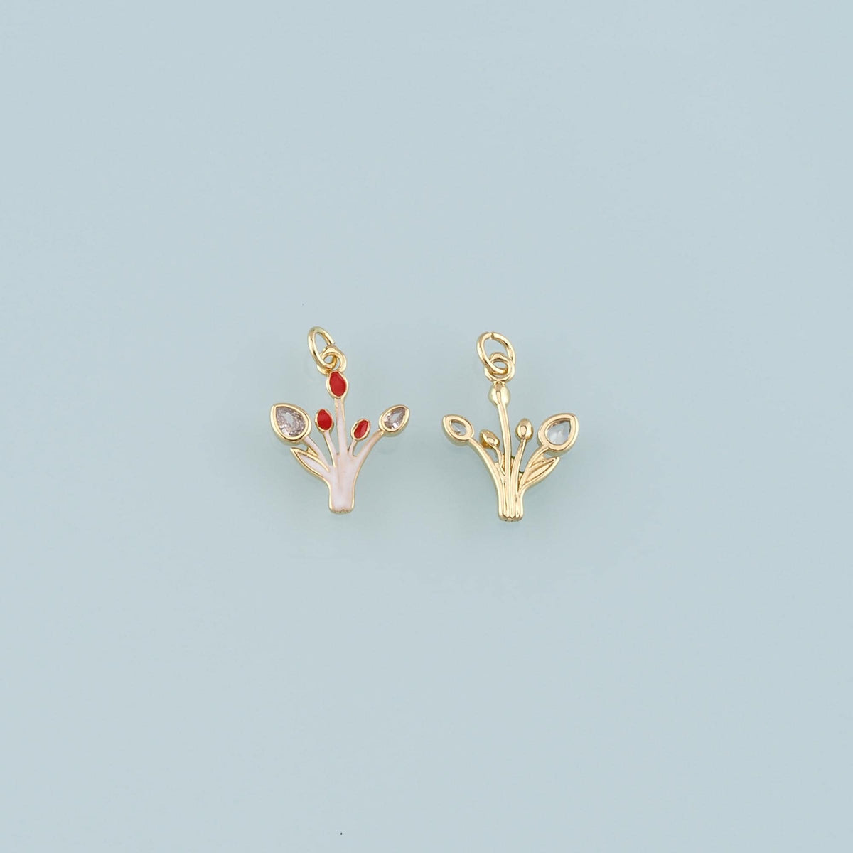 18K Gold Filled Grass Pendant,Enamel Plant Charm Bracelet Necklace for DIY Jewelry Making Supply