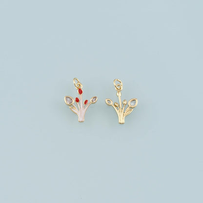 18K Gold Filled Grass Pendant,Enamel Plant Charm Bracelet Necklace for DIY Jewelry Making Supply