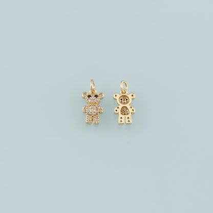 18K Gold Filled Bear Pendant,CZ Micro Pave Bear Charm Bracelet Necklace for DIY Jewelry Making Supply