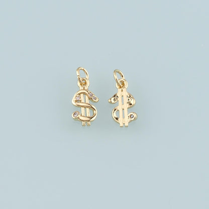 Gold Dollar Charms,18K Gold Filled Money Pendant,CZ Micro Pave Dollar Charm Bracelet Necklace for DIY Jewelry Making Supply
