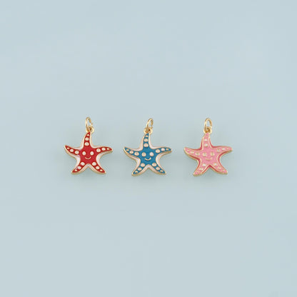 Gold Starfish Charms,18K Gold Filled Sea star Pendant,Enamel Starfish Charm Bracelet Necklace for DIY Jewelry Making Supply