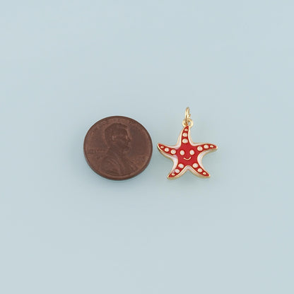 Gold Starfish Charms,18K Gold Filled Sea star Pendant,Enamel Starfish Charm Bracelet Necklace for DIY Jewelry Making Supply