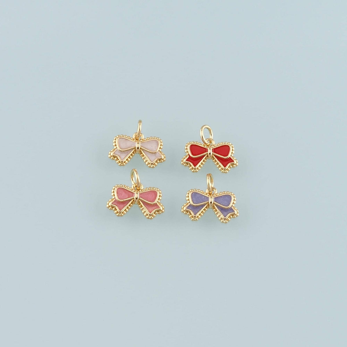 Gold Bow Charms,18K Gold Filled Bow Pendant,Enamel Bow Tie Charm Bracelet Necklace for DIY Jewelry Making Supply