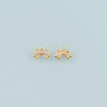 Gold Bow Charms,18K Gold Filled Bow Pendant,Enamel Bow Tie Charm Bracelet Necklace for DIY Jewelry Making Supply